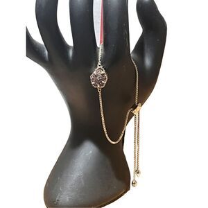 New Kendra Scott Feminine Single Amethyst Druzy Gold Tone Slider Bracelet